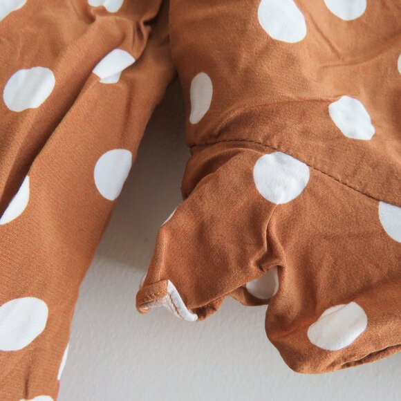 FOR LOVE & LEMONS Isabella Cropped Blouse in Mustard Polka Dot - Size XS - Picture 14 of 16